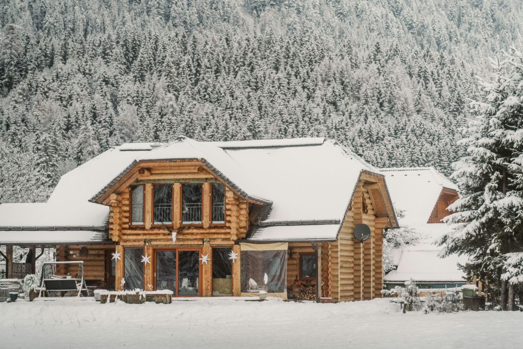 log cabin in the winter